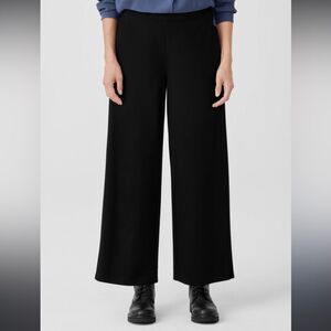 Eileen Fisher Women’s L Petite Wide Leg Pull On Pants Solid Black Relaxed Fit‎
